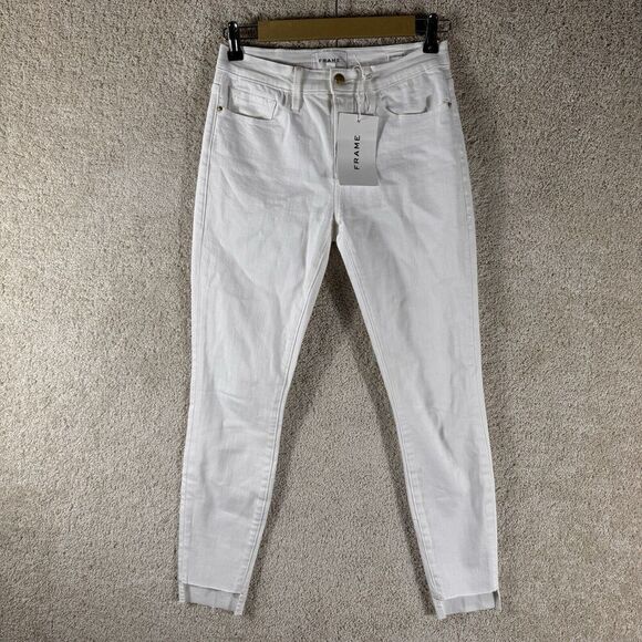 Frame Denim White Jeans NWT Size 26 Le Skinny De Jeanne Blanc White Step Hem - Picture 2 of 14